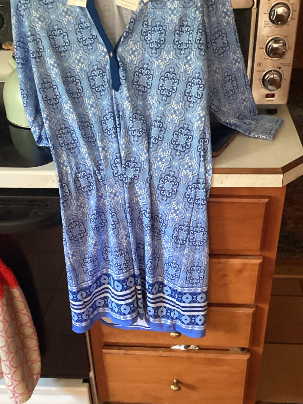 Cabana Life Blue Multi-Tone Long Sleeve Button Dress